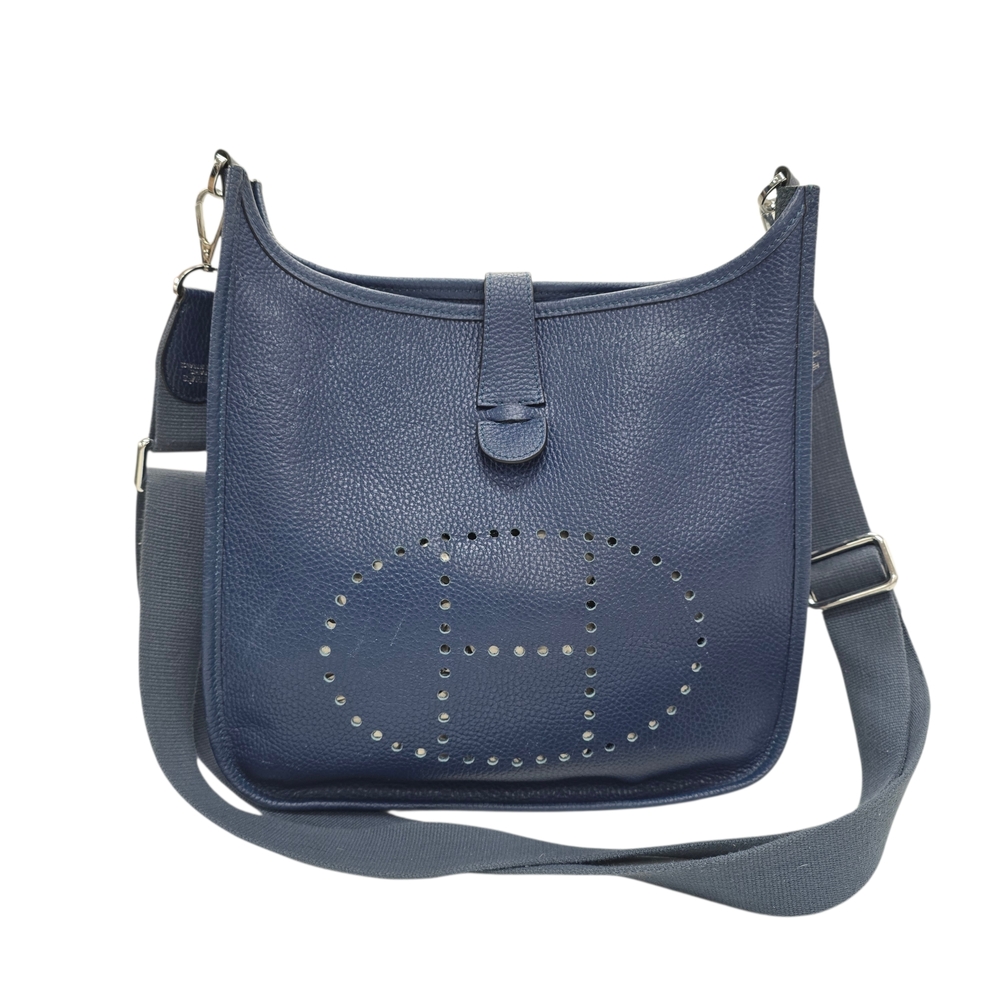 Hermes Navy Blue Leather Crossbody Unisex Bag